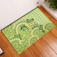 Hawaii Palaka Rubber Doormat Cute Green Mango Turtle On The Waves DT05 - Polynesian Pride