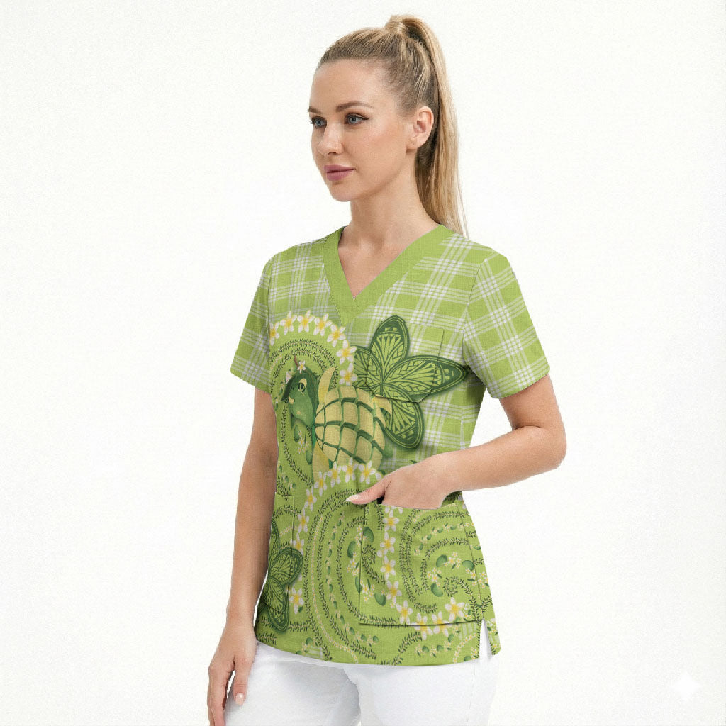 Hawaii Palaka Scrub Top Cute Green Mango Turtle On The Waves DT05 - Polynesian Pride