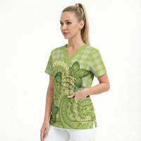 Hawaii Palaka Scrub Top Cute Green Mango Turtle On The Waves DT05 - Polynesian Pride