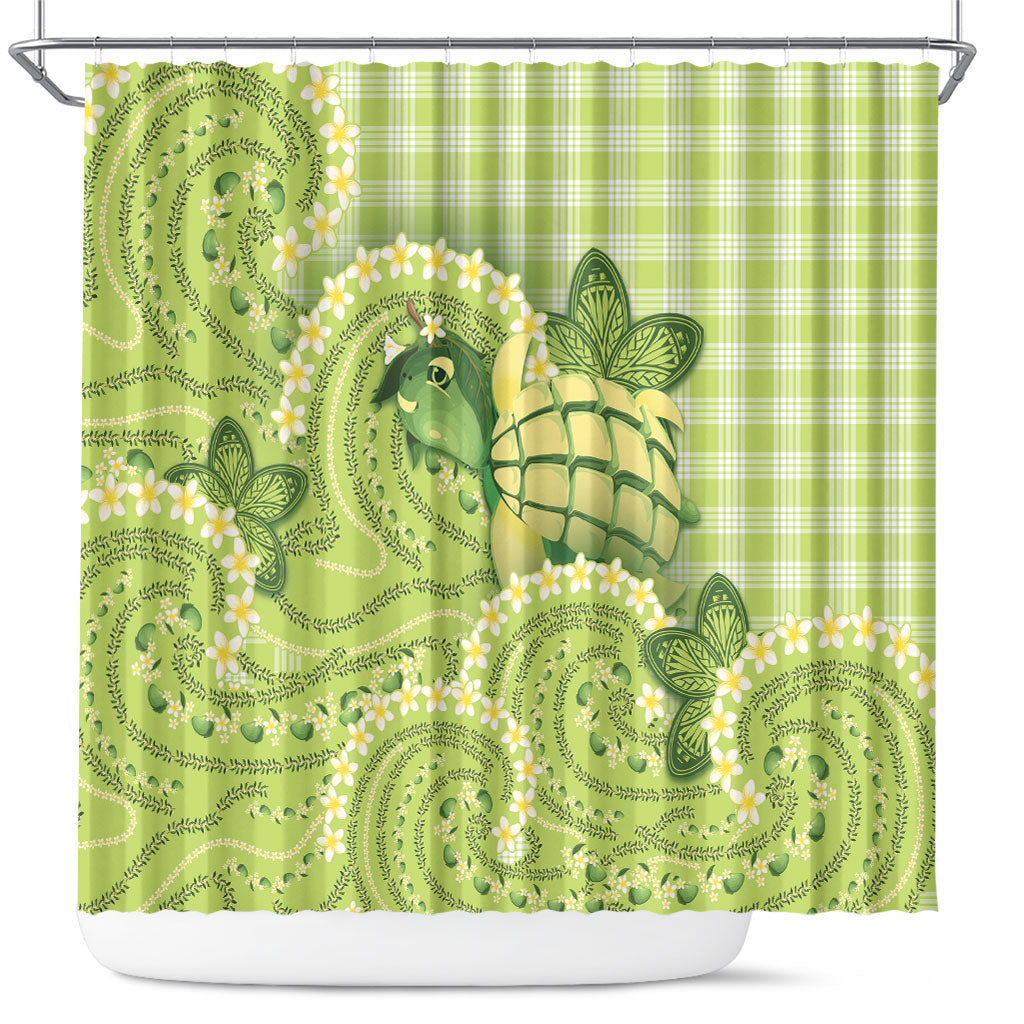 Hawaii Palaka Shower Curtain Cute Green Mango Turtle On The Waves DT05 Green - Polynesian Pride