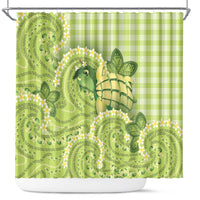 Hawaii Palaka Shower Curtain Cute Green Mango Turtle On The Waves DT05 Green - Polynesian Pride