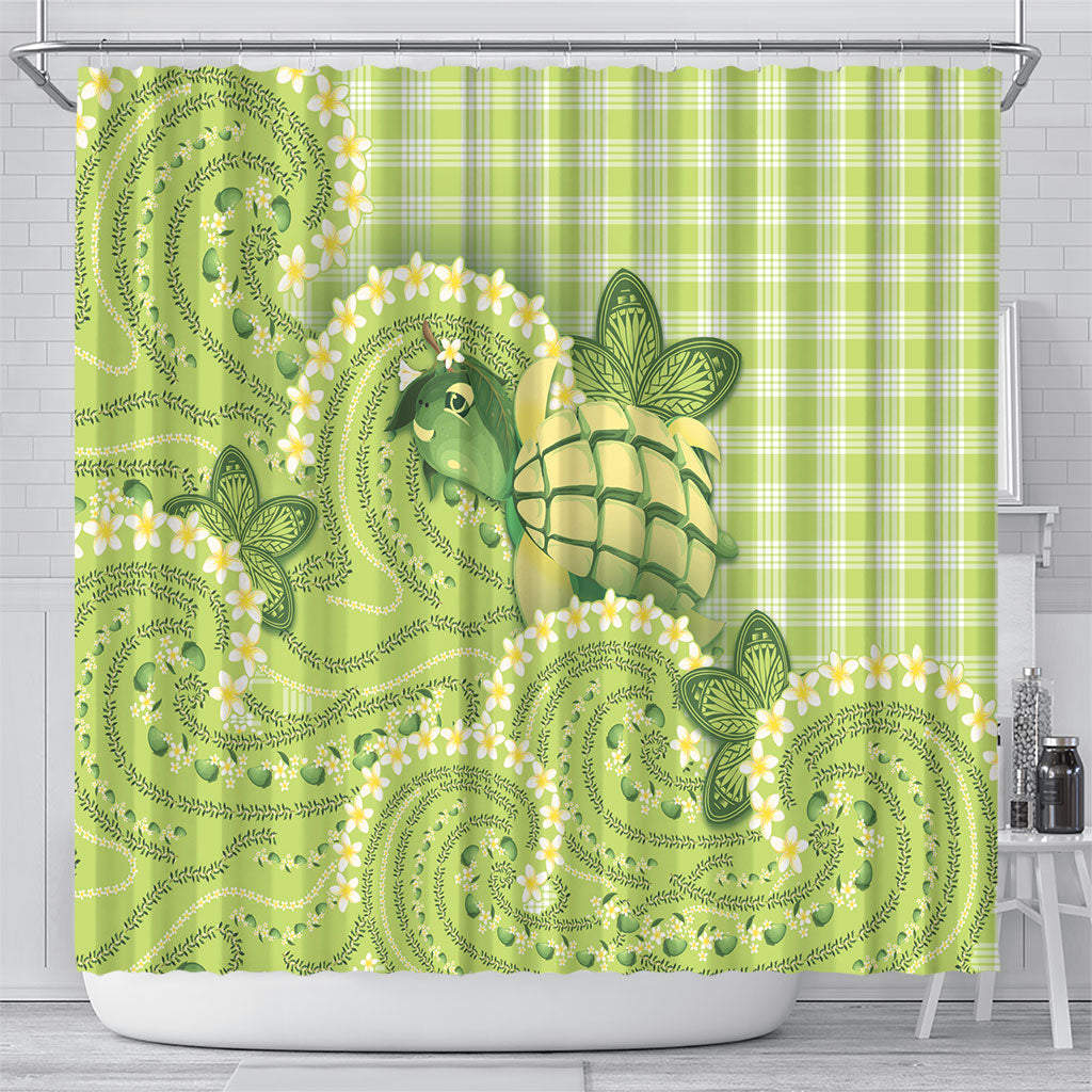 Hawaii Palaka Shower Curtain Cute Green Mango Turtle On The Waves DT05 - Polynesian Pride