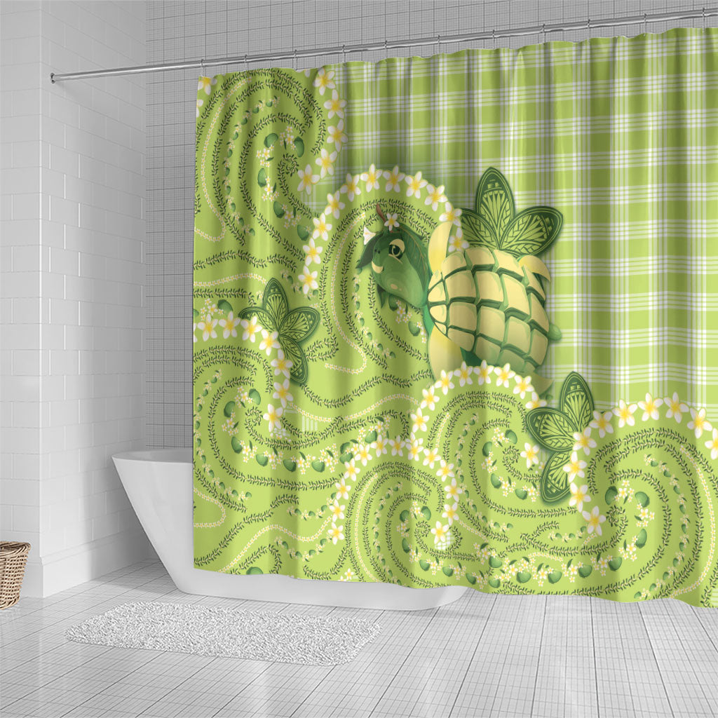 Hawaii Palaka Shower Curtain Cute Green Mango Turtle On The Waves DT05 - Polynesian Pride