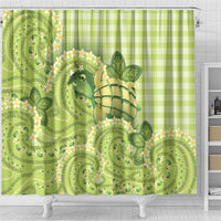 Hawaii Palaka Shower Curtain Cute Green Mango Turtle On The Waves DT05 - Polynesian Pride