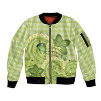 Hawaii Palaka Sleeve Zip Bomber Jacket Cute Green Mango Turtle On The Waves DT05 Unisex Green - Polynesian Pride
