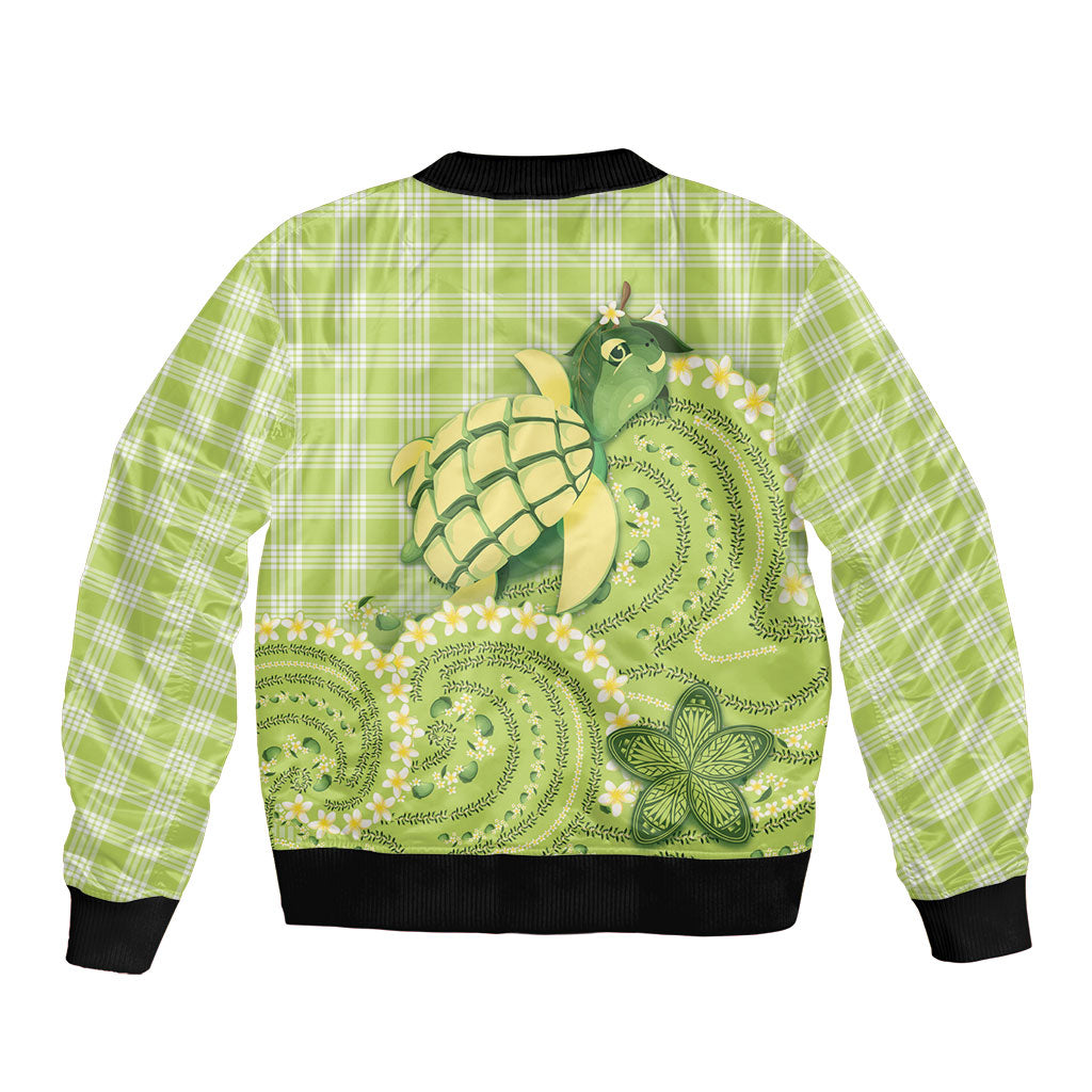 Hawaii Palaka Sleeve Zip Bomber Jacket Cute Green Mango Turtle On The Waves DT05 - Polynesian Pride