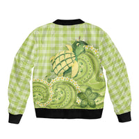 Hawaii Palaka Sleeve Zip Bomber Jacket Cute Green Mango Turtle On The Waves DT05 - Polynesian Pride