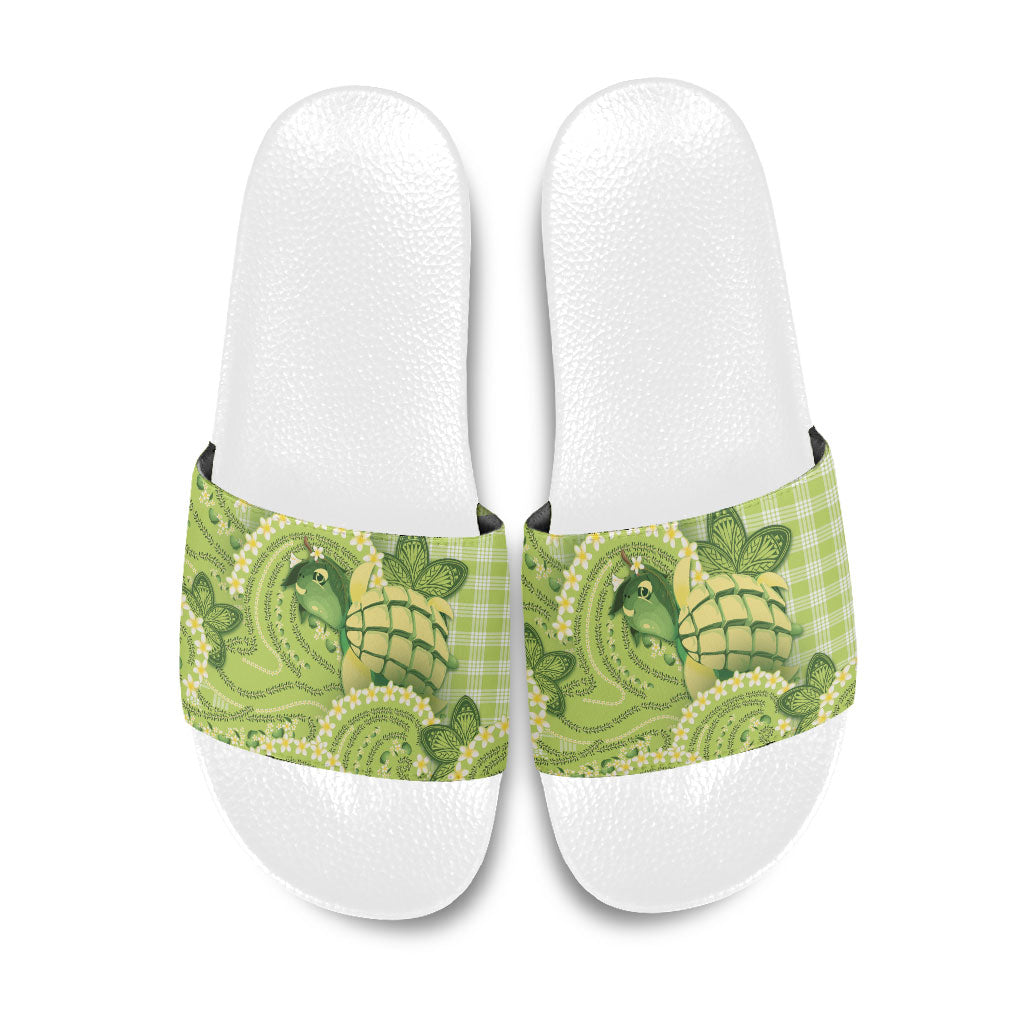 Hawaii Palaka Slide Sandals Cute Green Mango Turtle On The Waves DT05 Green - Polynesian Pride