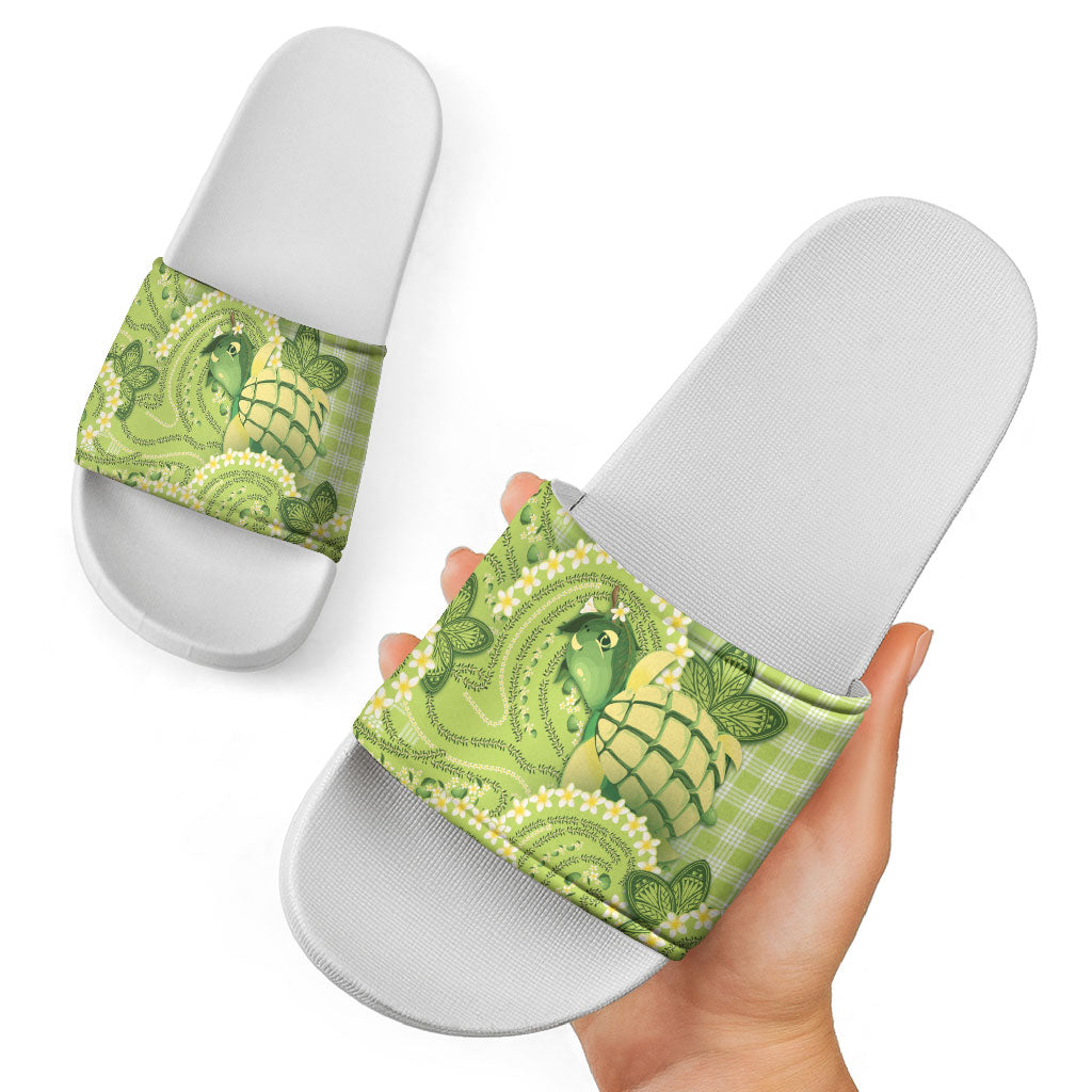 Hawaii Palaka Slide Sandals Cute Green Mango Turtle On The Waves DT05 - Polynesian Pride