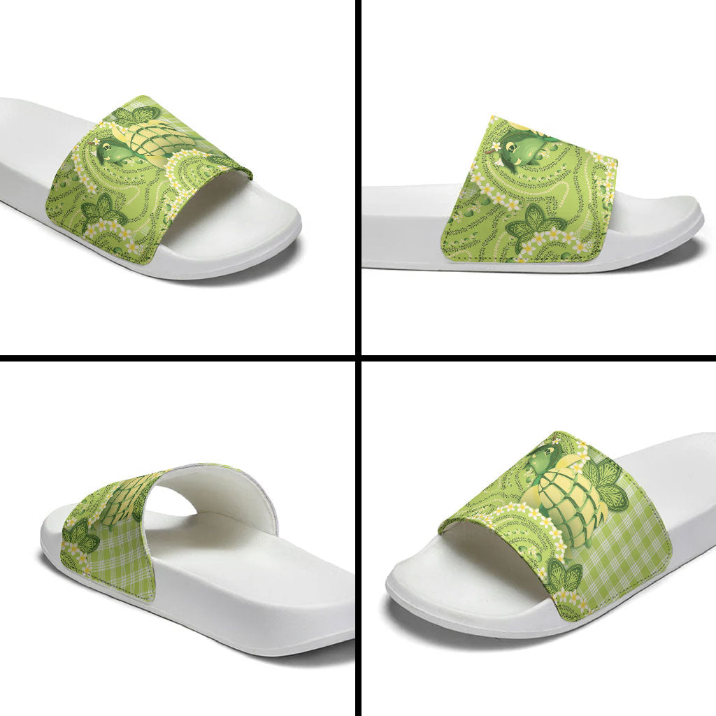 Hawaii Palaka Slide Sandals Cute Green Mango Turtle On The Waves DT05 - Polynesian Pride