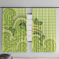 Hawaii Palaka Window Curtain Cute Green Mango Turtle On The Waves DT05 With Hooks Green - Polynesian Pride