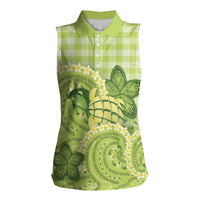 Hawaii Palaka Women Sleeveless Polo Shirt Cute Green Mango Turtle On The Waves DT05 Female Green - Polynesian Pride