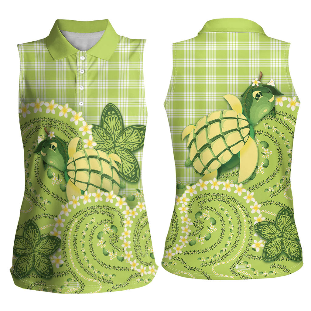 Hawaii Palaka Women Sleeveless Polo Shirt Cute Green Mango Turtle On The Waves DT05 - Polynesian Pride