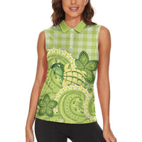 Hawaii Palaka Women Sleeveless Polo Shirt Cute Green Mango Turtle On The Waves DT05 - Polynesian Pride
