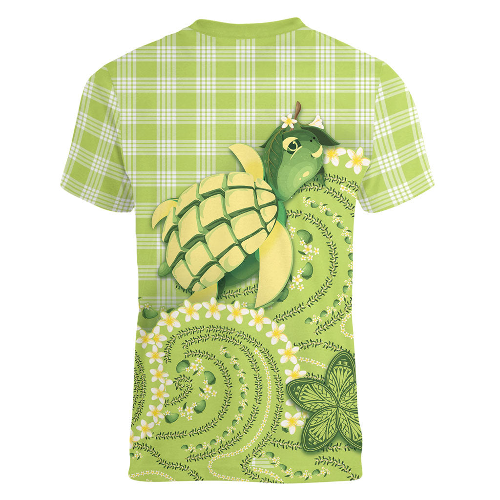 Hawaii Palaka Women V-Neck T-Shirt Cute Green Mango Turtle On The Waves DT05 - Polynesian Pride