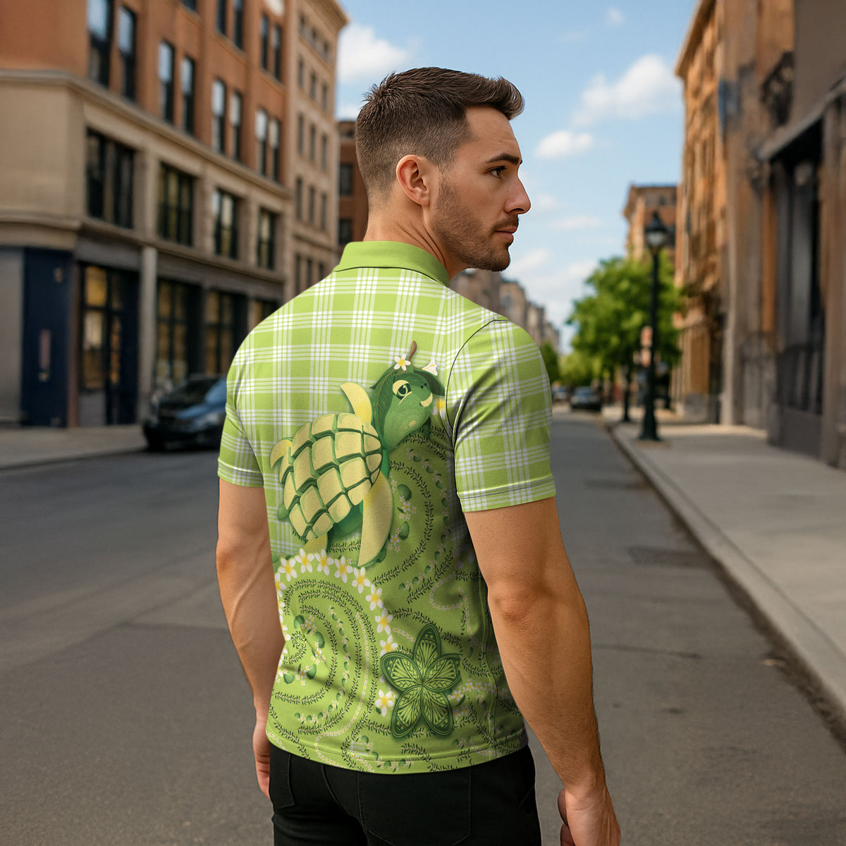 Hawaii Palaka Zipper Polo Shirt Cute Green Mango Turtle On The Waves DT05 - Polynesian Pride