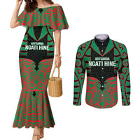 Custom Aotearoa Ngati Hine Couples Matching Mermaid Dress and Long Sleeve Button Shirt Maori Pattern New Zealand - Polynesian Pride