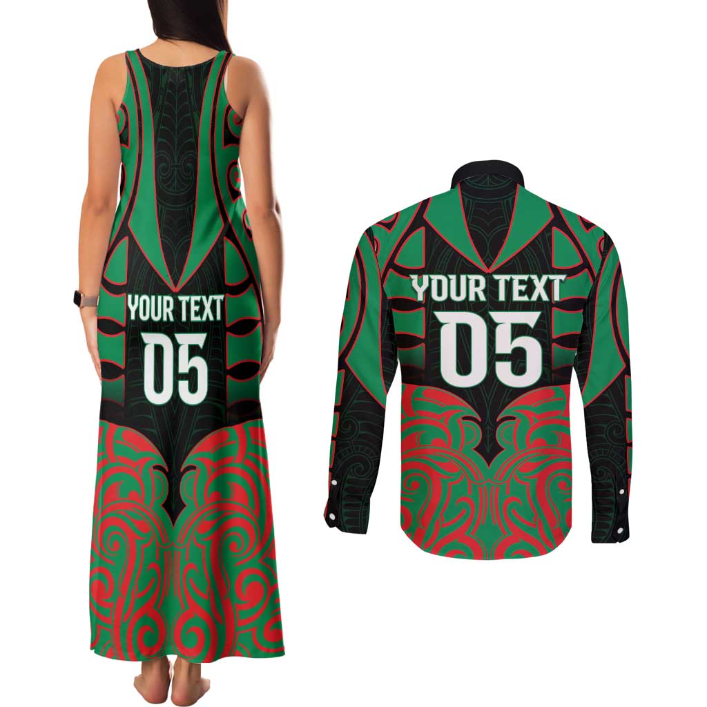 Custom Aotearoa Ngati Hine Couples Matching Tank Maxi Dress and Long Sleeve Button Shirt Maori Pattern New Zealand - Polynesian Pride