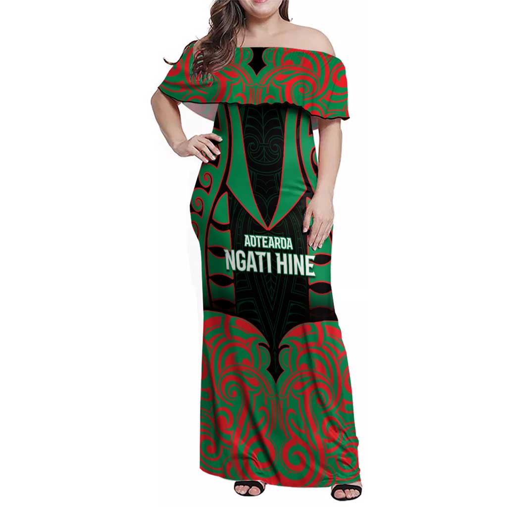 Custom Aotearoa Ngati Hine Family Matching Off Shoulder Maxi Dress and Hawaiian Shirt Maori Pattern New Zealand - Polynesian Pride