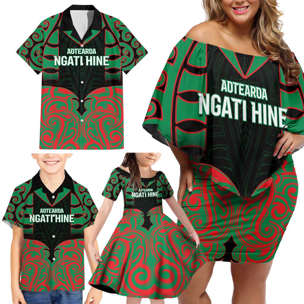 Custom Aotearoa Ngati Hine Family Matching Off Shoulder Short Dress and Hawaiian Shirt Maori Pattern New Zealand - Polynesian Pride