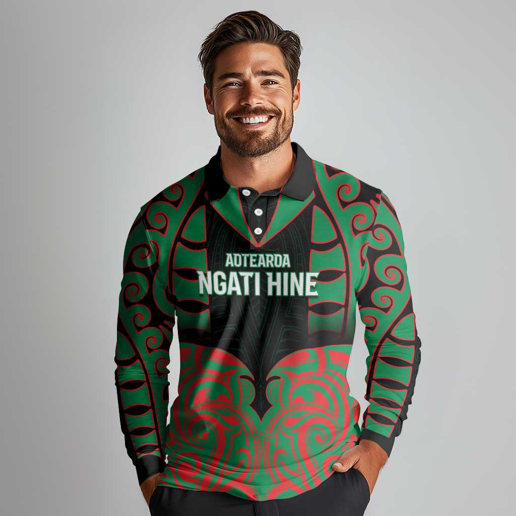 Custom Aotearoa Ngati Hine Long Sleeve Polo Shirt Maori Pattern New Zealand - Polynesian Pride