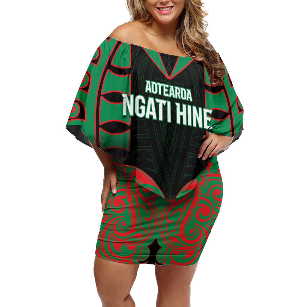Custom Aotearoa Ngati Hine Off Shoulder Short Dress Maori Pattern New Zealand - Polynesian Pride