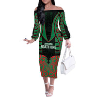 Custom Aotearoa Ngati Hine Off The Shoulder Long Sleeve Dress Maori Pattern New Zealand - Polynesian Pride