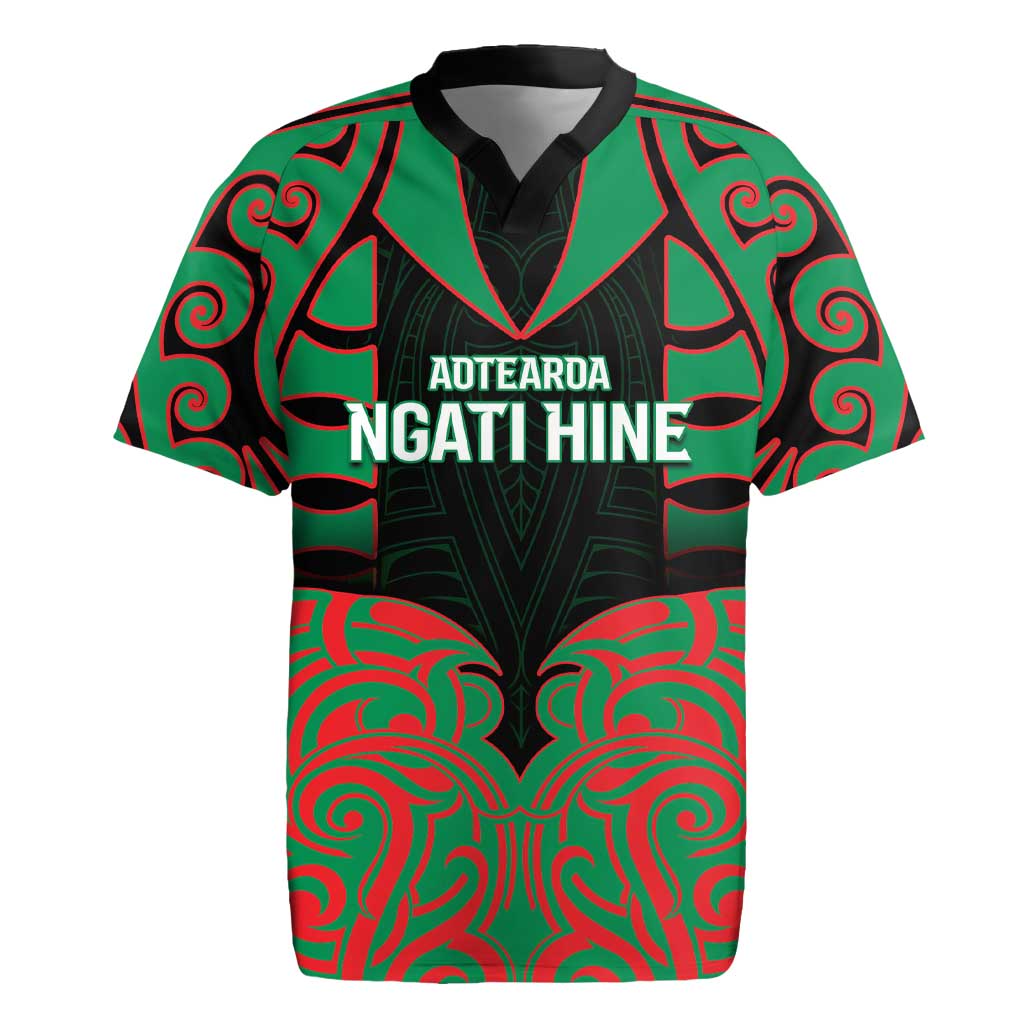 Custom Aotearoa Ngati Hine Rugby Jersey Maori Pattern New Zealand DT05 Green - Polynesian Pride