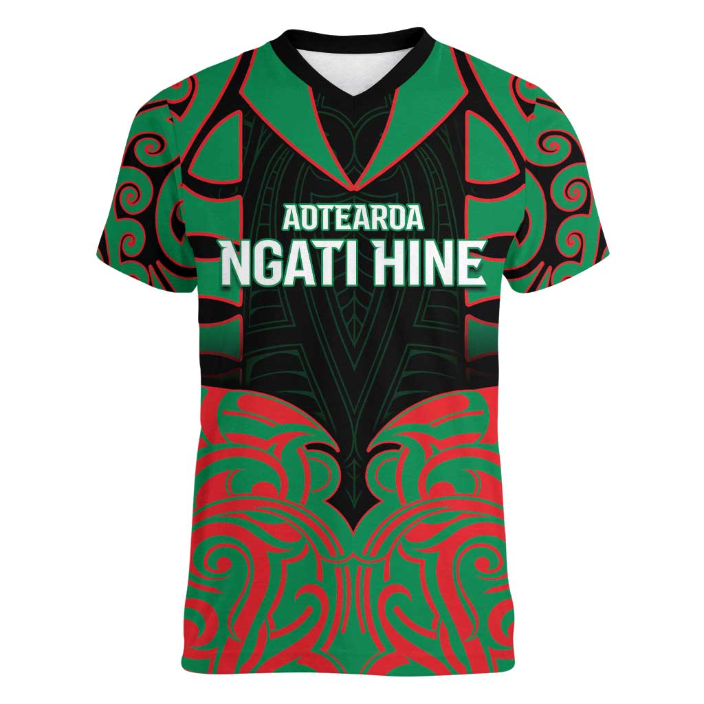 Custom Aotearoa Ngati Hine Women V-Neck T-Shirt Maori Pattern New Zealand - Polynesian Pride