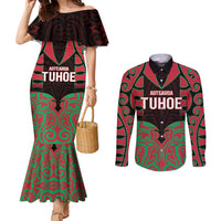 Custom Aotearoa Tuhoe Couples Matching Mermaid Dress and Long Sleeve Button Shirt Maori Pattern New Zealand - Polynesian Pride