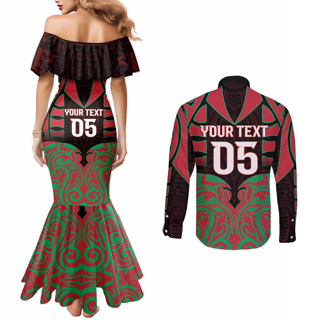 Custom Aotearoa Tuhoe Couples Matching Mermaid Dress and Long Sleeve Button Shirt Maori Pattern New Zealand - Polynesian Pride