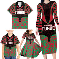 Custom Aotearoa Tuhoe Family Matching Long Sleeve Bodycon Dress and Hawaiian Shirt Maori Pattern New Zealand - Polynesian Pride
