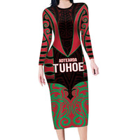 Custom Aotearoa Tuhoe Family Matching Long Sleeve Bodycon Dress and Hawaiian Shirt Maori Pattern New Zealand - Polynesian Pride