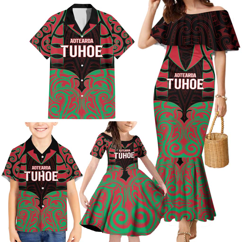 Custom Aotearoa Tuhoe Family Matching Mermaid Dress and Hawaiian Shirt Maori Pattern New Zealand - Polynesian Pride