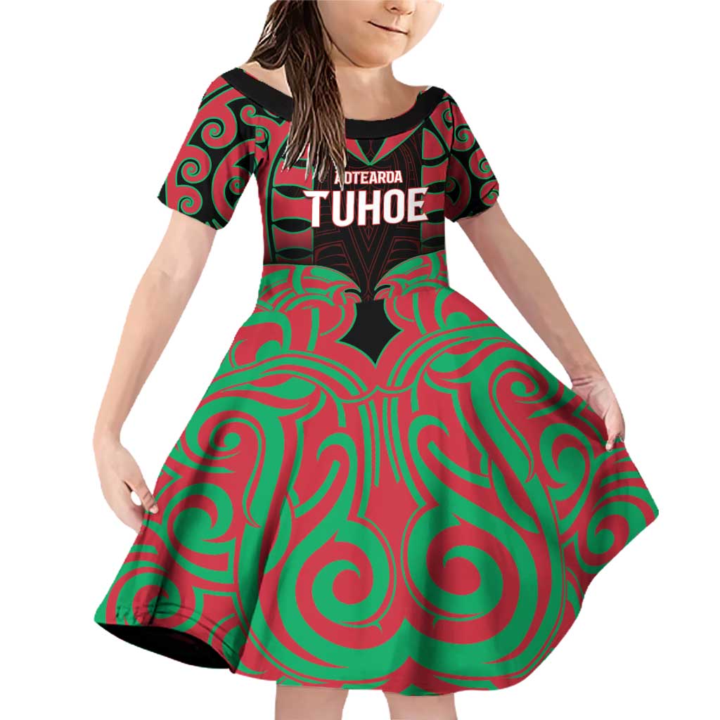 Custom Aotearoa Tuhoe Family Matching Off Shoulder Short Dress and Hawaiian Shirt Maori Pattern New Zealand - Polynesian Pride