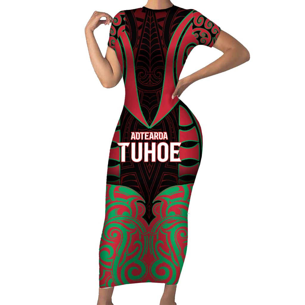 Custom Aotearoa Tuhoe Family Matching Short Sleeve Bodycon Dress and Hawaiian Shirt Maori Pattern New Zealand - Polynesian Pride