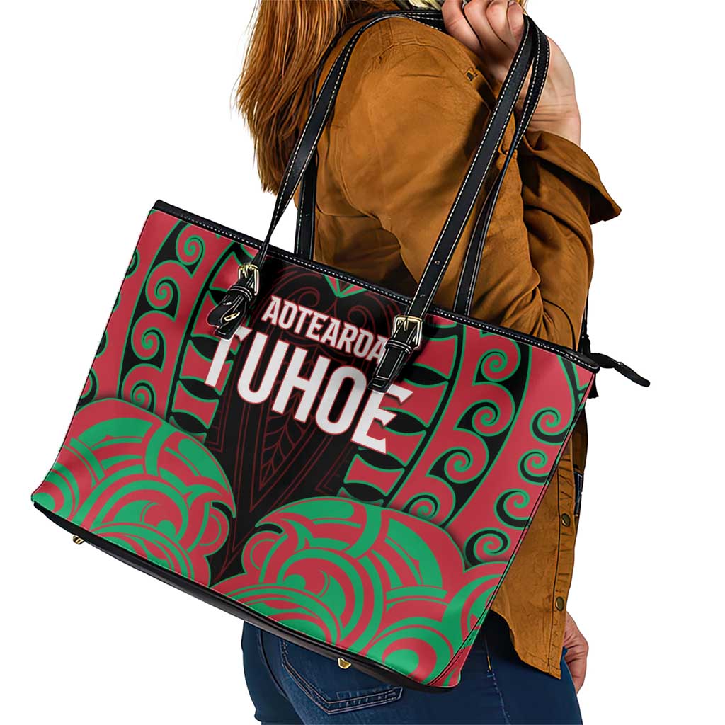 Aotearoa Tuhoe Leather Tote Bag Maori Pattern New Zealand - Polynesian Pride