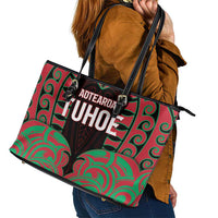 Aotearoa Tuhoe Leather Tote Bag Maori Pattern New Zealand - Polynesian Pride