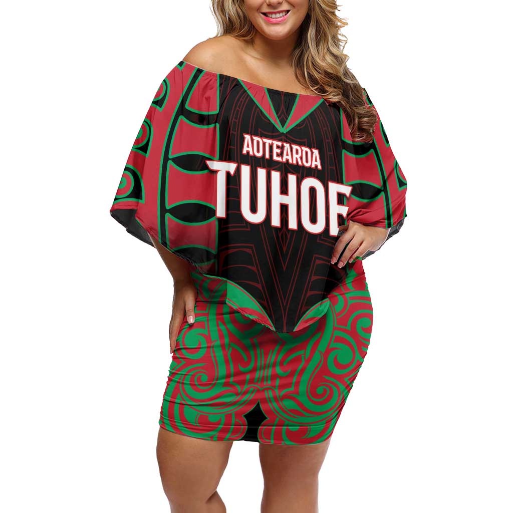 Custom Aotearoa Tuhoe Off Shoulder Short Dress Maori Pattern New Zealand - Polynesian Pride