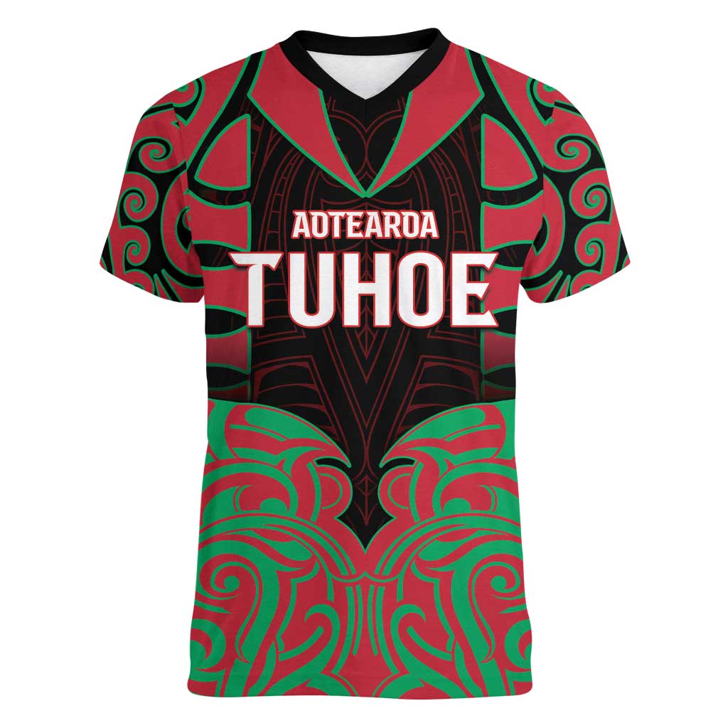 Custom Aotearoa Tuhoe Women V-Neck T-Shirt Maori Pattern New Zealand - Polynesian Pride
