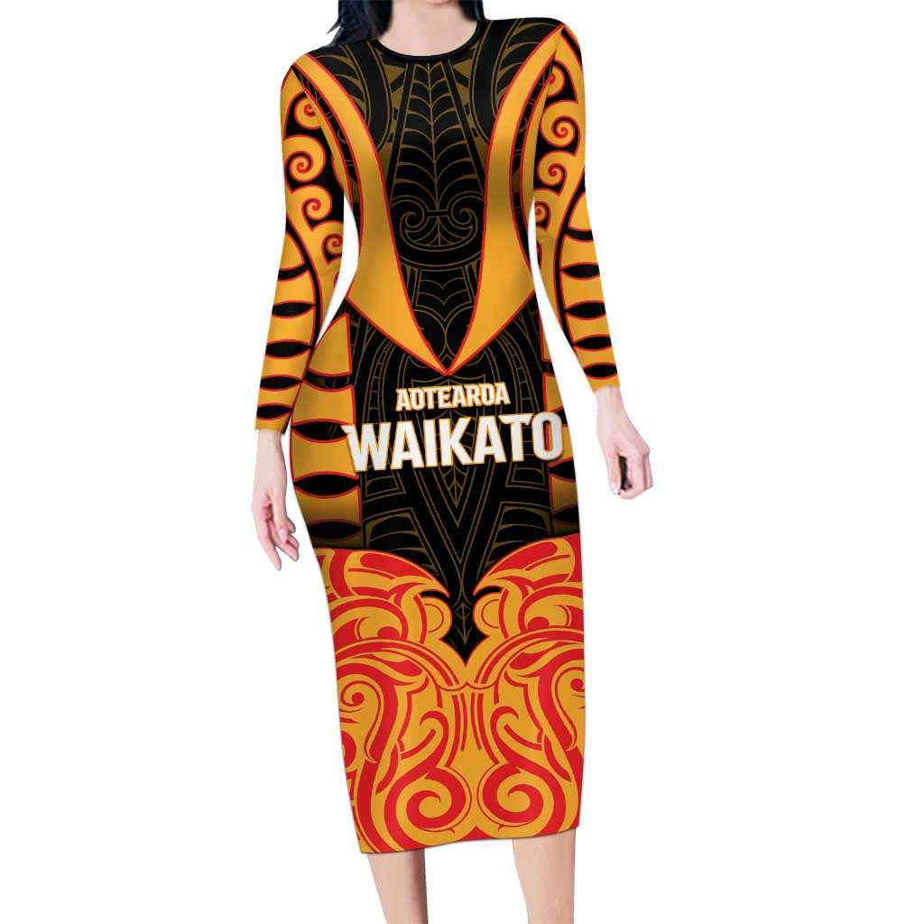 Custom Aotearoa Waikato Family Matching Long Sleeve Bodycon Dress and Hawaiian Shirt Maori Pattern New Zealand - Polynesian Pride
