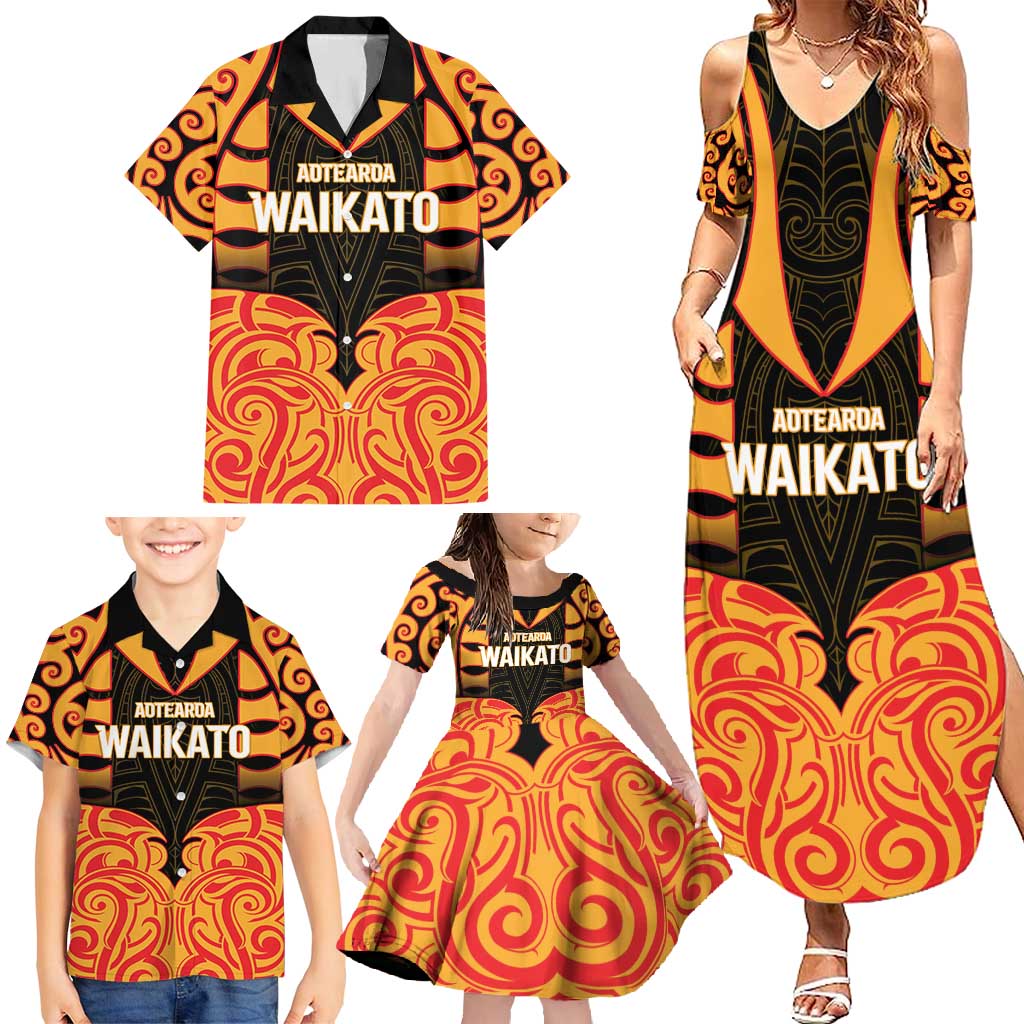 Custom Aotearoa Waikato Family Matching Summer Maxi Dress and Hawaiian Shirt Maori Pattern New Zealand - Polynesian Pride