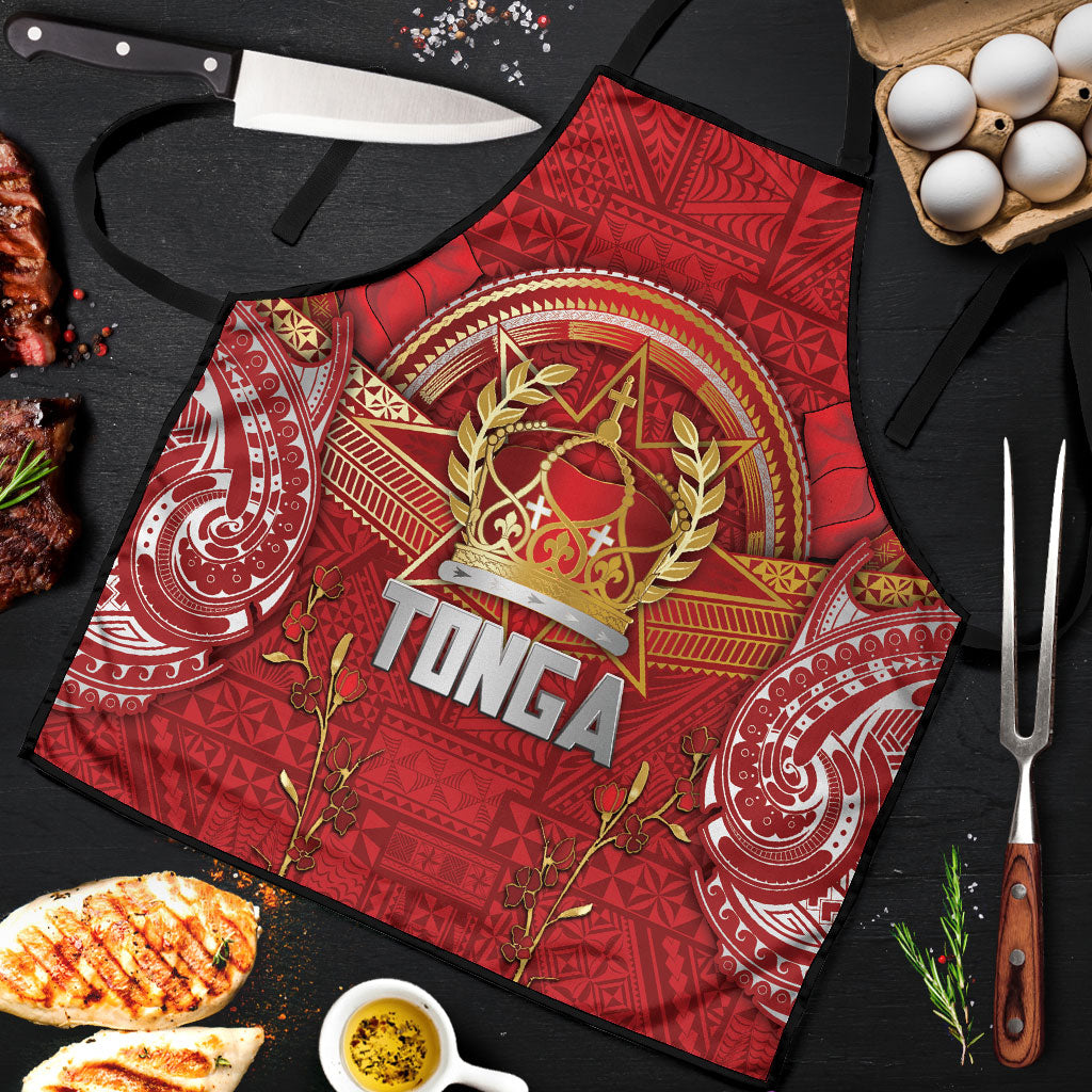 Tonga King's Birthday Apron Gold Royal Crown Tribal Patterns DT05 Red - Polynesian Pride
