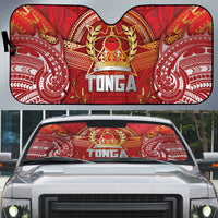 Tonga King's Birthday Auto Sun Shade Gold Royal Crown Tribal Patterns DT05 Red - Polynesian Pride