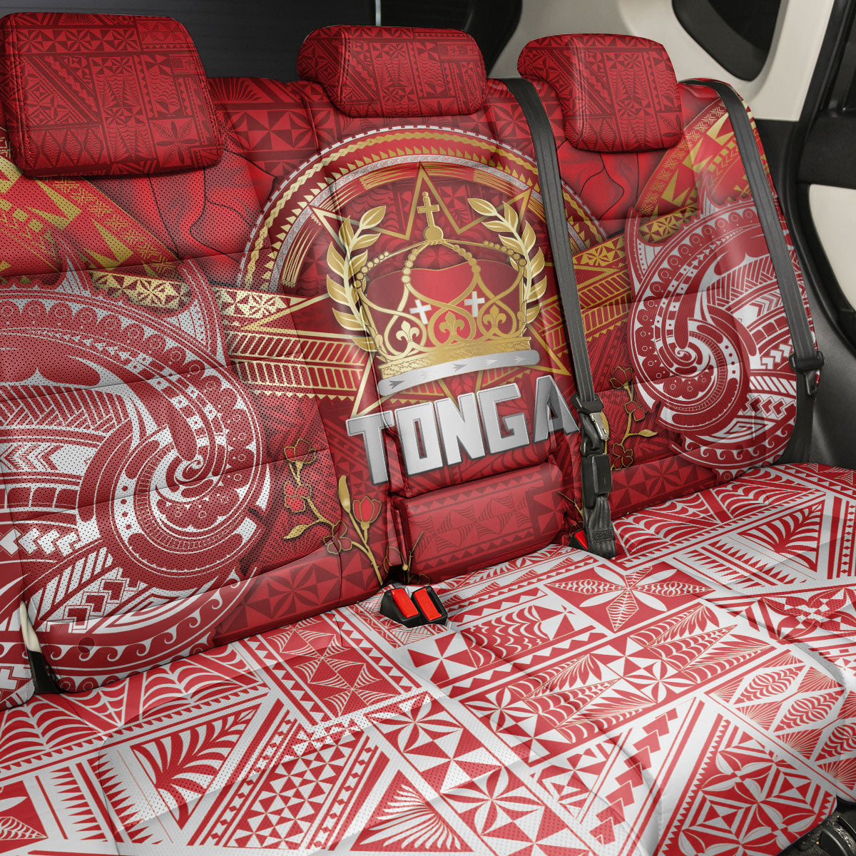 Tonga King's Birthday Back Car Seat Cover Gold Royal Crown Tribal Patterns DT05 - Polynesian Pride