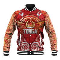 Tonga King's Birthday Baseball Jacket Gold Royal Crown Tribal Patterns DT05 Unisex Red - Polynesian Pride