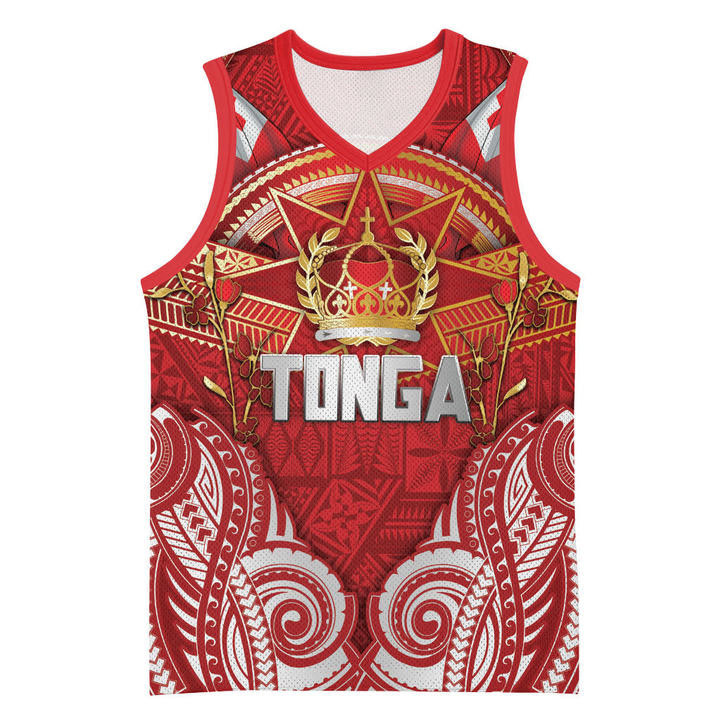 Tonga King's Birthday Basketball Jersey Gold Royal Crown Tribal Patterns DT05 Unisex Red - Polynesian Pride