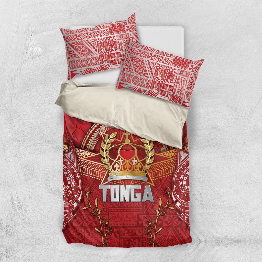Tonga King's Birthday Bedding Set Gold Royal Crown Tribal Patterns DT05 US Twin 172cm x 218cm Red - Polynesian Pride