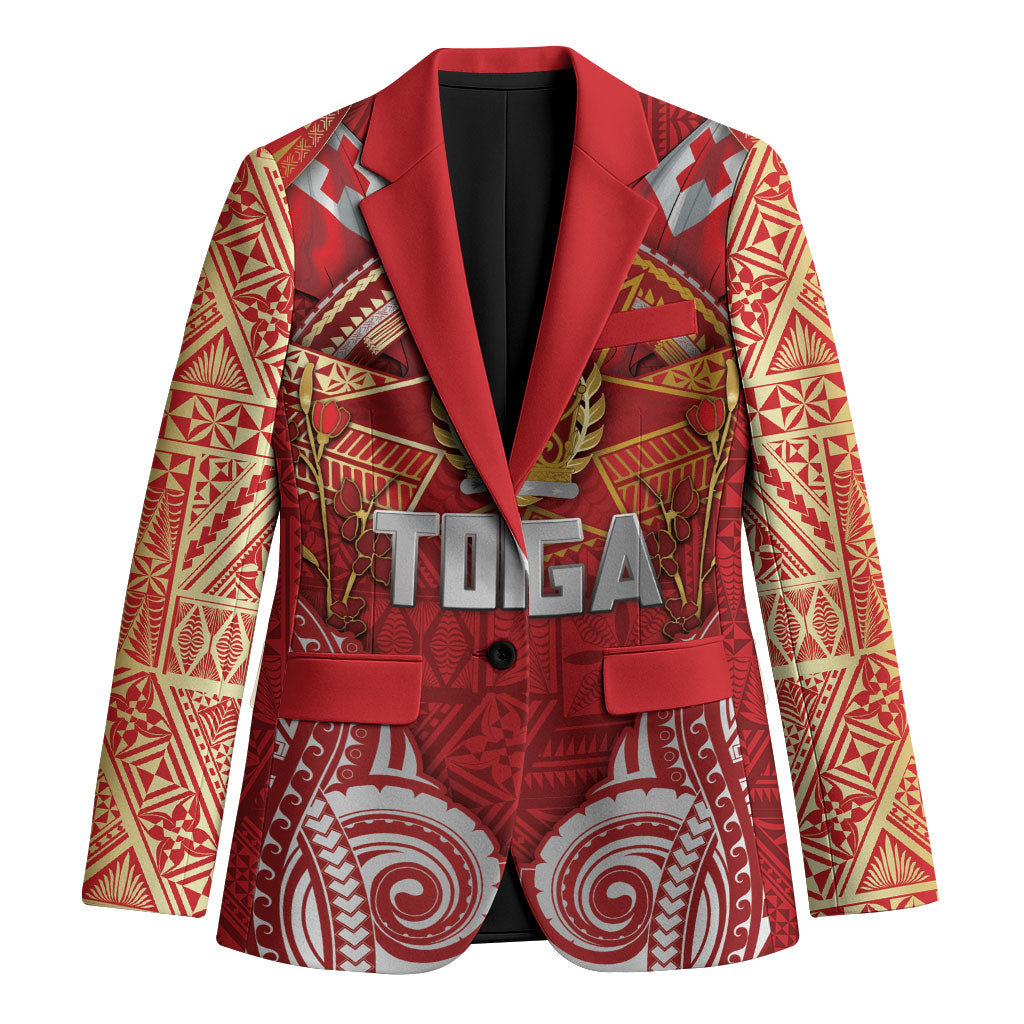 Tonga King's Birthday Blazer Gold Royal Crown Tribal Patterns DT05 Unisex Red - Polynesian Pride