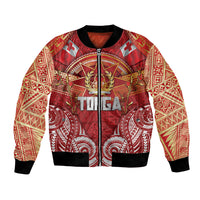 Tonga King's Birthday Bomber Jacket Gold Royal Crown Tribal Patterns DT05 Unisex Red - Polynesian Pride